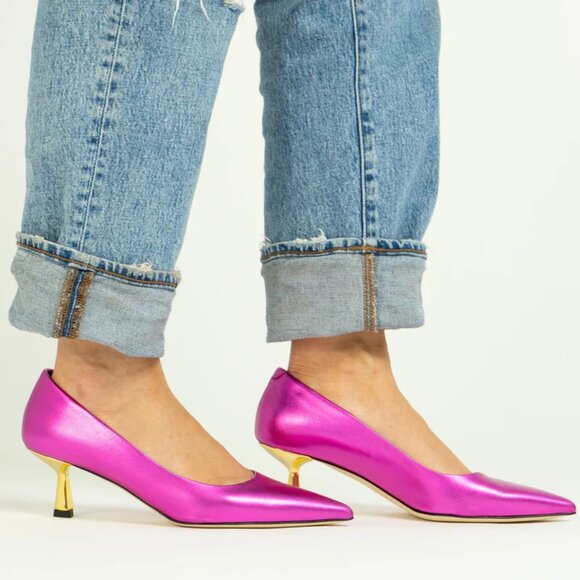 Cynthia Richard Elizabeth Fuchsia Metallic leather Pump Low Heels Fancy Shoes 37 - Picture 6 of 15